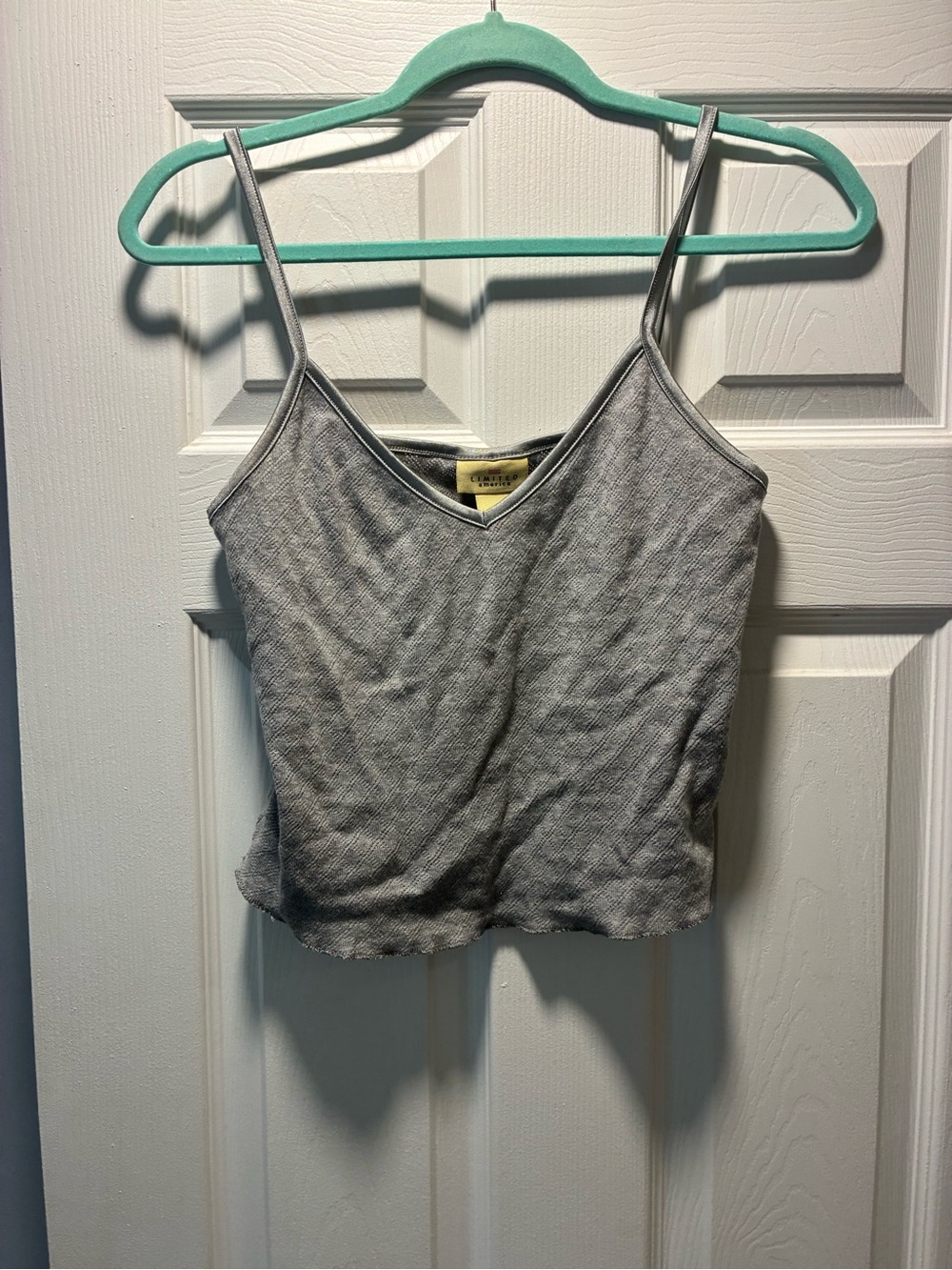 Vintage Grey Ribbed V-Neck Spaghetti Strap Cropped Tank Top